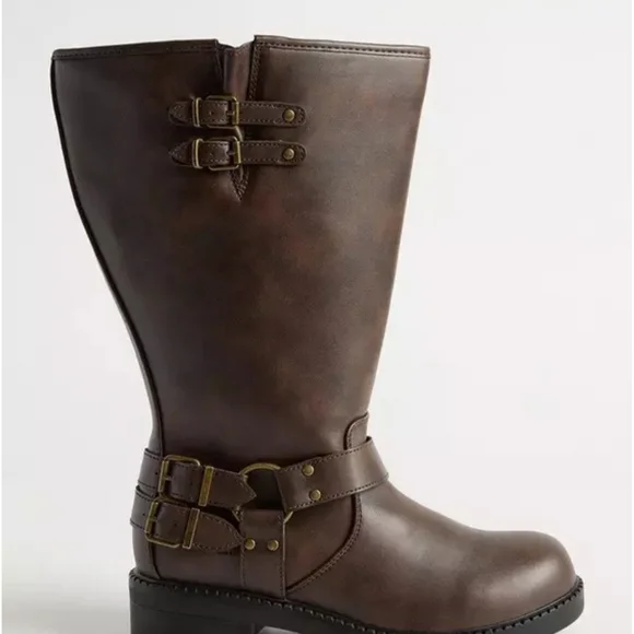 Torrid Brown Combat Moto Boots with Buckle Details - Picture 2 of 6